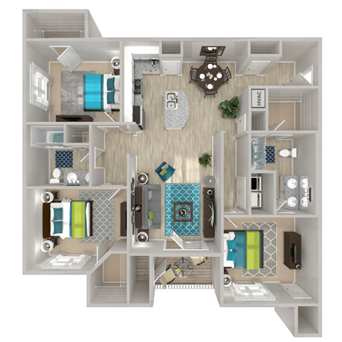 Floor plan for 3 beds, 2 baths, 1530 sqft